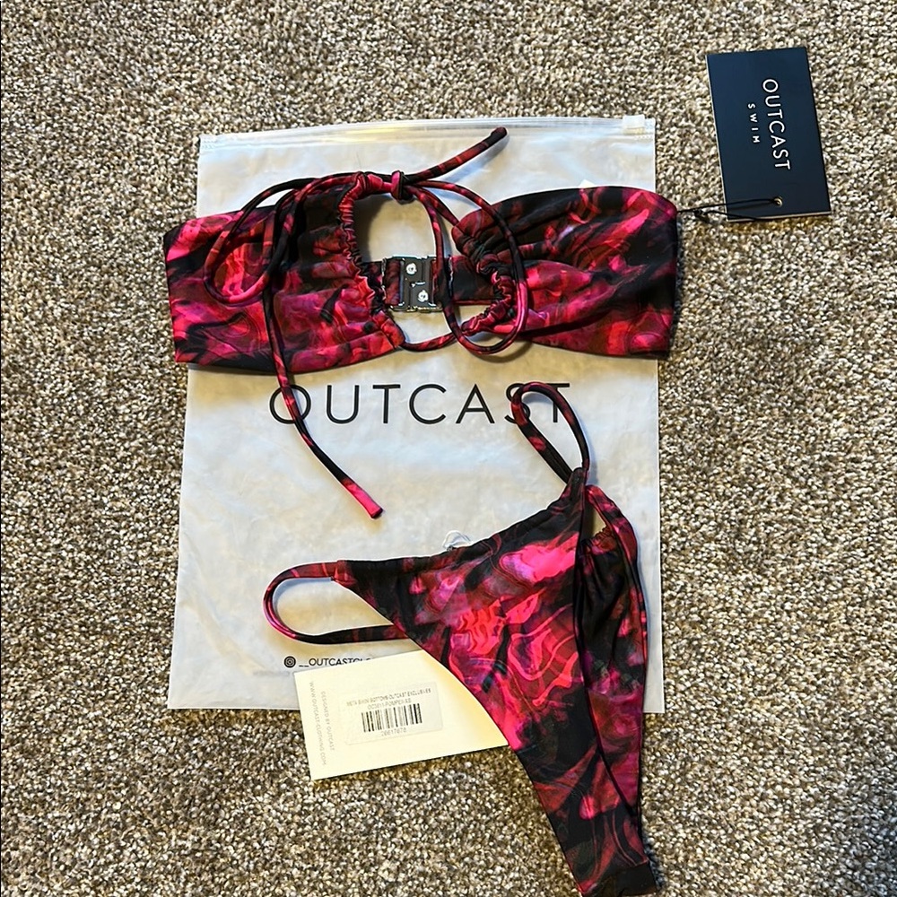 Women's Pink and Black Bikini Set